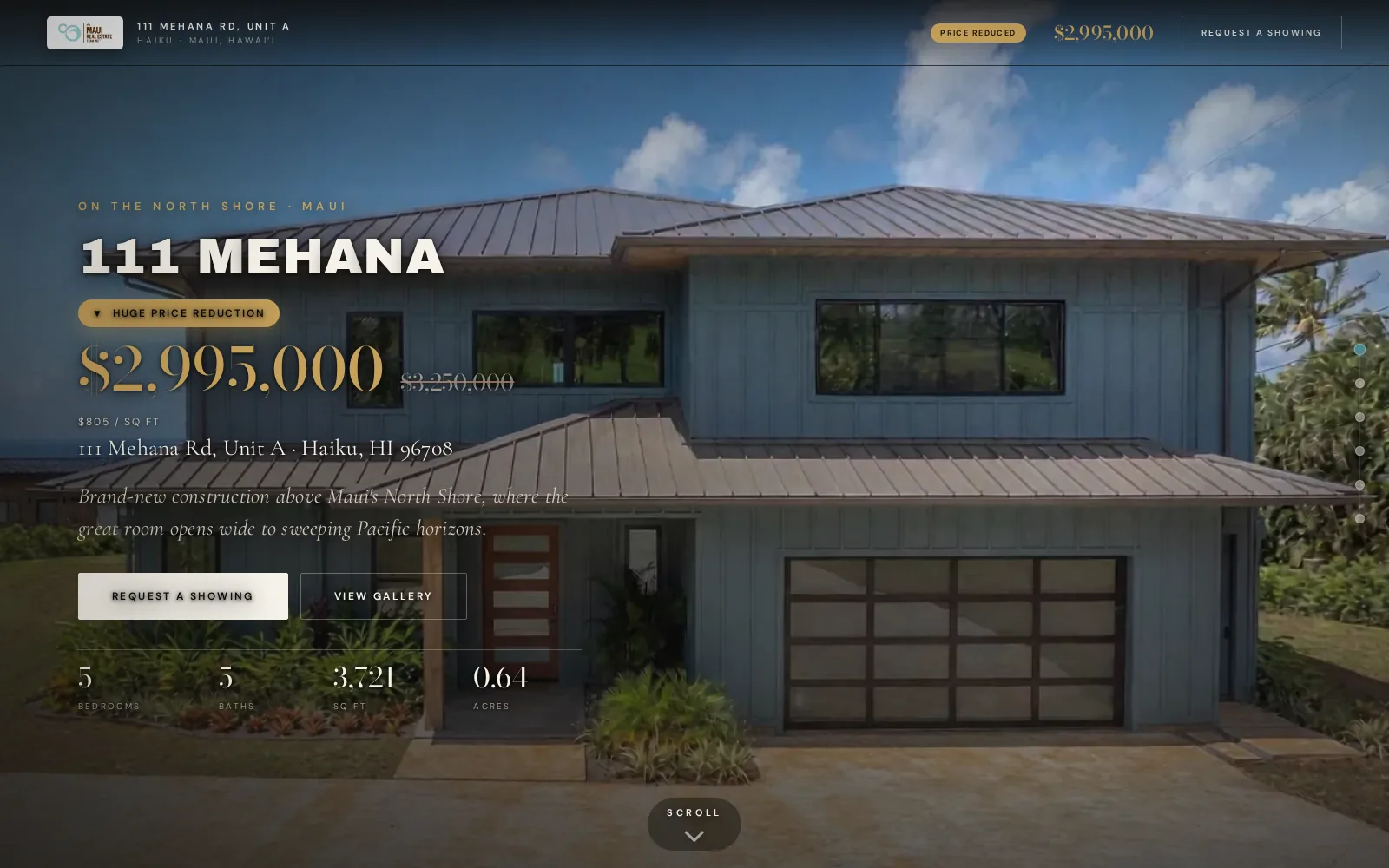 111 Mehana Rd property website, desktop hero