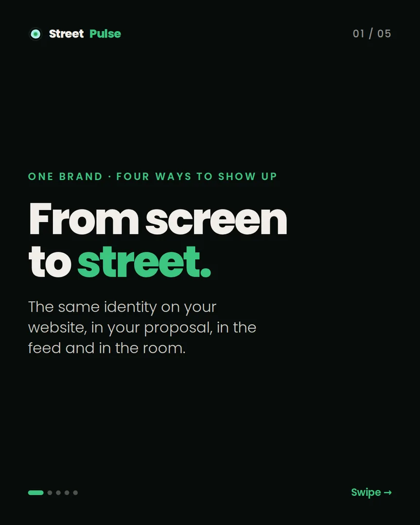 Carousel slide 1 of 5: From screen to street